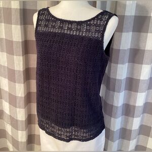 Talbots Indigo Blue Crochet Front Shell